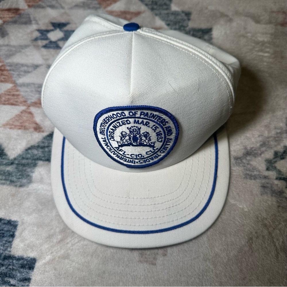 Vintage Snapback Painters Union White Cap with Blue Embroidery
